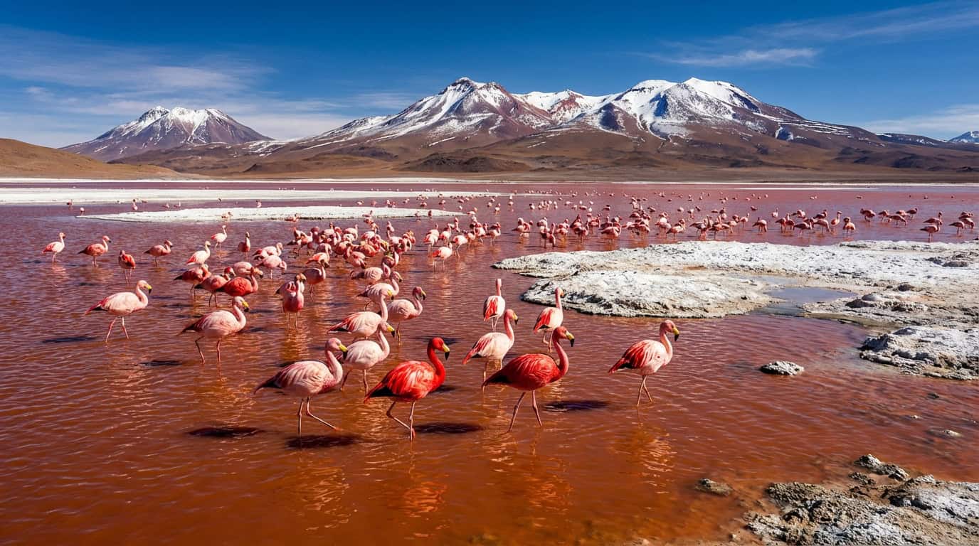 High Altitude Lagoons And Crimson Flamingos
