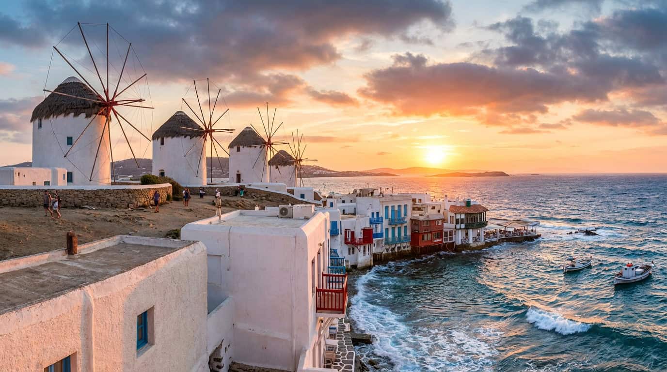 Mykonos Town Windmills and Little Venice Sunsets