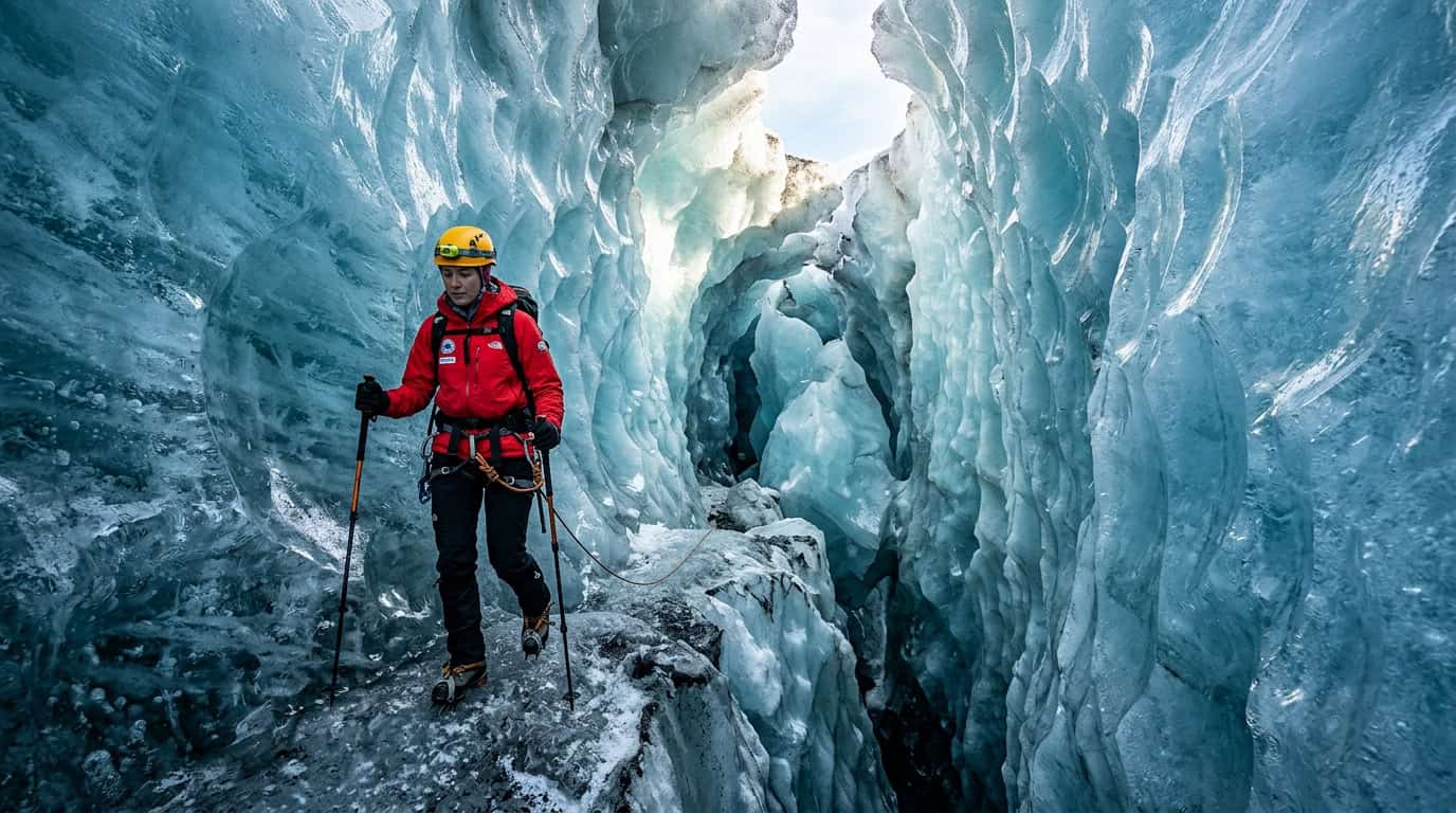 Navigating Blue Crevasses And Crystal Ice Caves