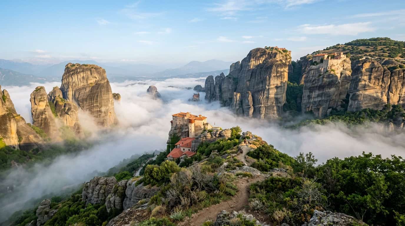 walking among the clouds on the meteora monastery 1776524523813